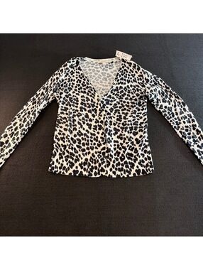 LOFT Leopard Print Cardigan Sweater Women’s Medium 100% Cotton V-Neck Button Up